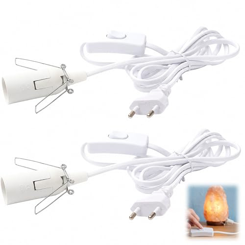 Set de 2 Câbles de Lampe de Sel E14 avec Interrupteur, Remplacement Câble d'Alimentation 1.8m, Prise FR (Européenne) et Douille, Installation Facile pour Lampes, Éclairage LED, Salons, Cuisine, Bureau