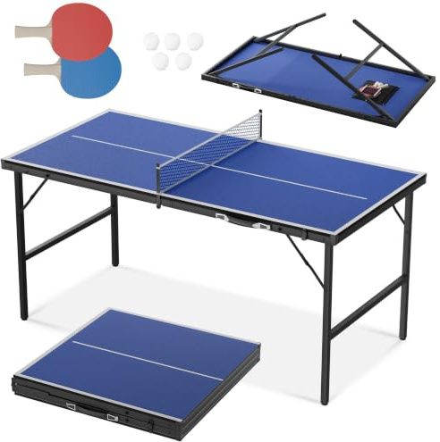 ACXIN Bordtennisbord vikbart set blå MDF 12 mm mini bordtennisbord med nät racketar bollar bärbar vikbar inomhus utomhus spel bordtennisbord för hem kontor fritid