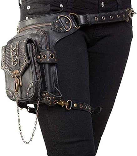 Malayas Vintage Leather Shoulder Bag, Steampunk Punk Borsa, Vita Di Cuoio Imballa, Sacchetto Gotico, Nero, CFB002