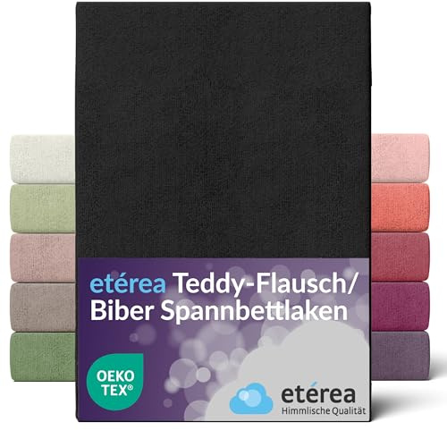 etérea Teddy Flausch Spannbettlaken 180x200-200x200 cm Schwarz für 15-25 cm Steghöhe 80% Baumwolle 20% Polyester - Oekotex Spannbetttuch Matratzen Bett Bezug - Bettlaken 180x200cm - 200x200cm Black