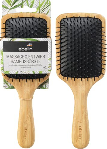 Ebelin Brosse de massage et démêlage en bambou pour toutes les longueurs et types de cheveux, marron