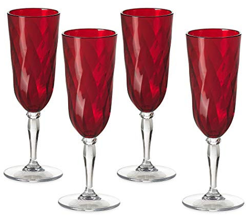 Omada Design 4 Verres pour champagne ou flute de 17,5 cl ligne Diamond Rouge Trasparent