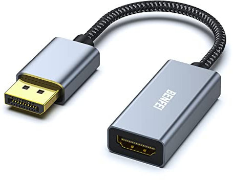 BENFEI Adattatore DisplayPort a HDMI 4K, dorato DP DisplayPort a HDMI maschio a femmina convertitore cavo per Lenovo Dell HP e altre marche-Gray[Calotta in lega di alluminio]