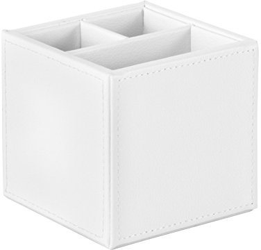 OSCO Pennkruka i vit fuskläder | 3 sektioner | pennhållare | snyggt skrivbord | Kontorsarrangör | Sminkförvaring | Sminkdisplay | H 10 x B 10 x D 10 cm |