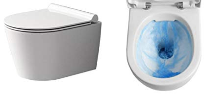 Spülrandloses/Keramik Design Hänge-WC inkl. Softclose WC-Sitz Slim aus Duroplast+ Absenkautomatik SoftClose-Funktion | Keramik Wand Tiefspüler Wand-WC-Set | Klo | Bad | Gäste-WC | Rimless | PORTER
