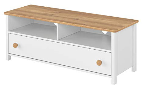 Mirjan24 TV Lowboard Story SO13, Fernsehschrank im skandinavischen Stil, TV Tisch, Schrank, TV-Bank, Fernsehtisch, Board (Weiß + Eiche Nash)