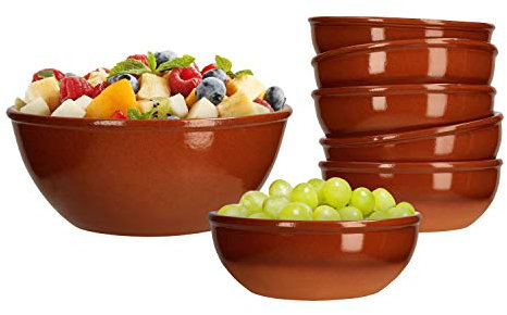 MamboCat Lot de 7 bols de service en argile - 6 tailles S et 1 L - Bol méditerranéen émaillé - Unique - Fait à la main - Antique/vintage - Moyen-Âge - Viking