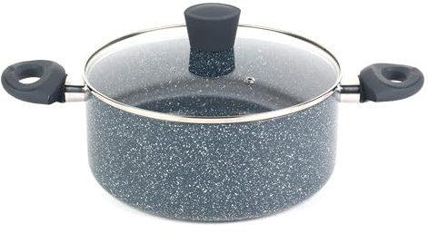 Russell Hobbs RH00849EU Stockpot With Lid - Non-Stick 24cm Induction Suitable Cooking Pot, Pressed Aluminium, PFOA-Free, Soft-Touch Handles, For Stews/Soups, Nightfall Stone Collection, Blue Marble