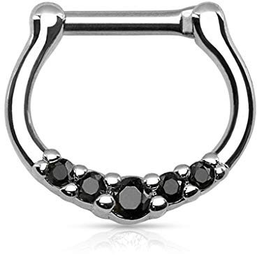 Paula & Fritz® Septum Helix Tragus Cartilage Clicker Ring 5 Zirkonia Kristalle Stablänge 7mm Stabstärke 1.2mm und 1.6mm SEP-64-K