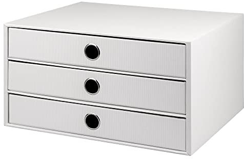 Rössler SOHO 3er Schubladenbox A4 aus Papier | Büro Organizer Schreibtisch| Schubladen Organizer Büro Zubehör & Bürobedarf | Schreibtisch Organizer Box | 34 x 25 x 19 cm | 1 Stück | Farbe: Weiß