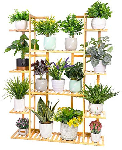 Medla Pflanzenregal Bambus, Blumenregal mit 9 Ablagen mehrstöckig, EXTRA GROß Blumenständer Blumentreppe für Wohnzimmer Balkon Garten Indoor Outdoor, 123x89x19.5cm