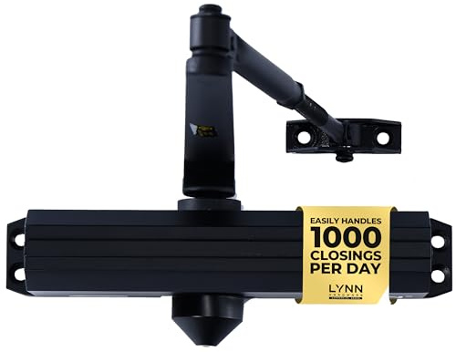 LYNN HARDWARE Medium/Heavy Duty Automatic Door Closer (Matte Black) - Commercial Grade, Contractors Choice, Adjustable Speed & Force, 3 Mounting Options, 3 Hour Fire Rated (DC7016 Model)