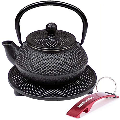 Tetera de Hierro Fundido con Reposatetera + Llavero de Regalo (Negra - 0.34 Lt - Con Reposatetera)