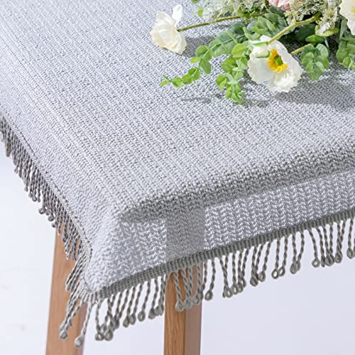 Gartentischdecke mit Fransen | Hellgrau - Rund - 140cm | Weichschaum-Tischdecke | Schaumdecke | Klassik-Outdoor-Decke | rutschfest | wetterbeständig