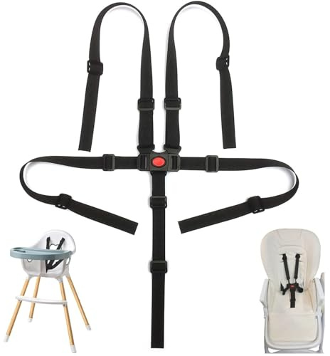 Sangle de Sécurité pour Chaise Haute, Harnais 5 Points pour Poussette,Ajustable Ceinture de Sécurité pour Poussette,pour Chaise Haute Bébé Landau et Poussette harnais chaise haute bebe