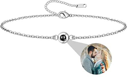 Personalisierte Foto Armband mit Bild Projektion Armband im Stein Kreis kugel Ich Liebe dich Armband 100 Sprachen für Damen Mädchen Denkmal Weihnachten Freundschaft Geschenk