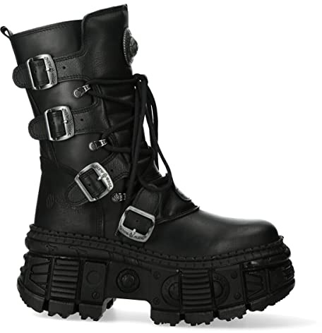 New Rock WALL373-S5 Stivali Goth con Piattaforma in Pelle Nera Unisex 40