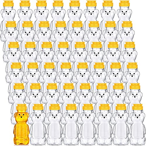 Thenshop 8 oz Plastic Bear Honey Bottle Jars Honey Squeeze Bottle, 48 Pcs | Clear Plastic Bear Jars for Honey Storage, Party Drink Bottles for Birthday Baby Shower Favors, Empty Refillable Containers