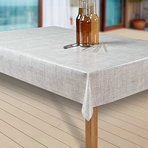 laro Wachstuch-Tischdecke Abwaschbar Garten-Tischdecke Wachstischdecke PVC Plastik-Tischdecken Eckig Meterware Wasserabweisend Abwischbar, Muster:Leinenoptik. hellgrau, Größe:90-90 cm