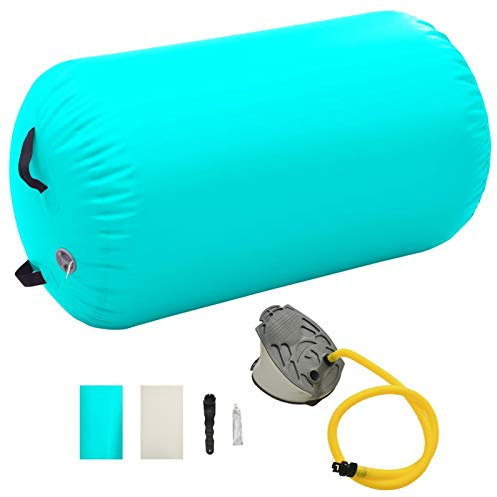 Aufblasbare Gymnastik-Rolle mit Pumpe, BULANED Turnen Zubehör, Aufblasbare Rolle, 100x60 cm PVC Grün