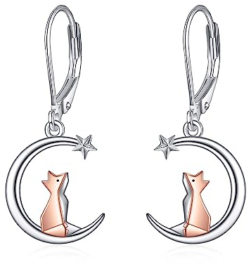 Mond Tier Ohrringe Damen Mädchen 925 Sterling Silber Schmetterling/Libelle/Katze/Fuchs Waschbär/Elefant Hängeohrringe Tier Schmuck Geschenk