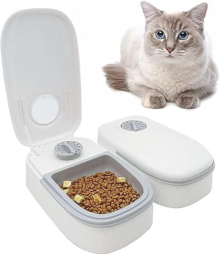 Kathson Automatic 2 Meal Cat Feeder - Electronic Timed Feeding Timer for Dry and Wet Food - 1-48 Hours Dispenser for Small to Medium Sized Cats and Dogs