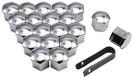 Ronyme 20 Stück Auto Radschraubenkappen Außendekoration mit Clip Werkzeug Anti-Rost-Schraubenkappen Abdeckkappen für Radschrauben, Silber 21mm