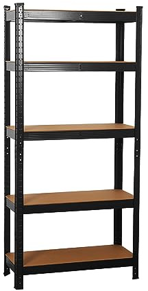 wowsubli Garage Shelving Units 5 Tier, Heavy Duty Storage Racking Shelf with Metal Boltless for Workshop Warehouse Office(Black,70x30x150cm)