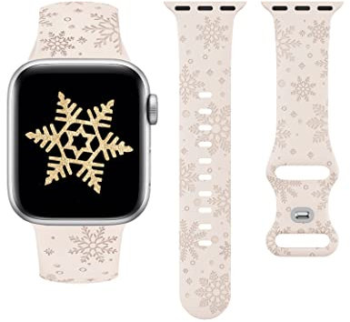 Wearlizer Christmas Snowflakes Engraved Strap Compatible with Apple Watch 38/40/41/42/45/44/46mm Ultra(49mm) Women Cute Pattern Soft Silicone Sport Strap for Series 11 10 9 8 7 6 5 4 3 2 1 SE