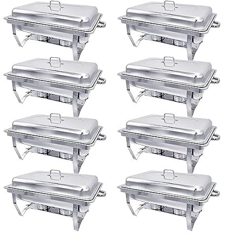 PLOTSAGE Equipo Calentador de Alimentos Rectangular de Acero Inoxidable,Utensilios para Servir del Buffet 9L,Juego de Platos Frotadores Chafing Fuel para Fiestas en Restaurantes,8pcs