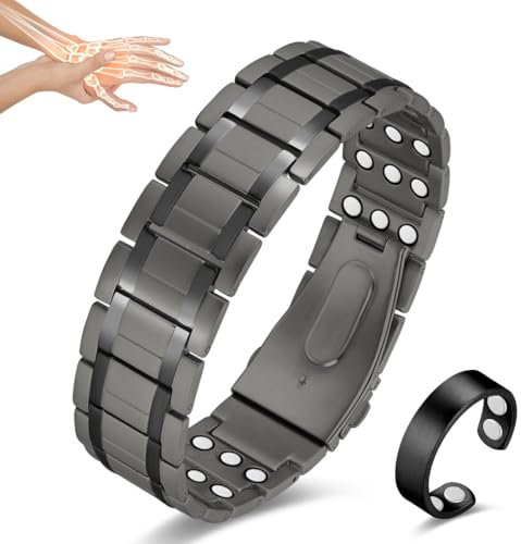 Vicmag Magnetarmband Herren Drei Reihen Magnetfeld Titanstahlarmband Faltschließe mit Einstellwerkzeug (Grau)