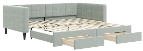 vidaXL Tagesbett Ausziehbar mit Schubladen Hellgrau 100x200 cm Samt