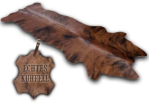 unendlich schoen – Echter Kuhfell Teppich klein, Läufer für Wohnzimmer Flur Eingangsbereich, Rinderfell für kleinere Flächen (braun, 120x55cm)