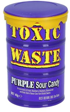 Toxic Waste Purple Sour Candy 42 g – Bonbons extrêmement acides pour courageux + autocollant GETZH ThankYou