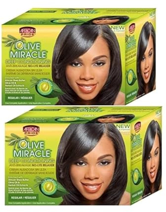 African Pride Olive Miracle Conditioning Anti-Breakage Hair Relaxer, 1 kit x 2 Pack Bundle