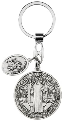 St. Benedikt Medaillen mit St. Christophorus, Heiliger Benedikt mit St. Christophorus-Medaille für Auto, katholischer religiöser Schlüsselanhänger, Medalla De San Benito Adornos Llaveros Para Carros