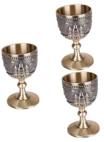 Alipis 3 Pièces verre fait à la main gobelet vintage médiéval verres à whisky s à vin gobelet en cuivre Tasse en métal petit Saint Graal à liqueur en métal de vin
