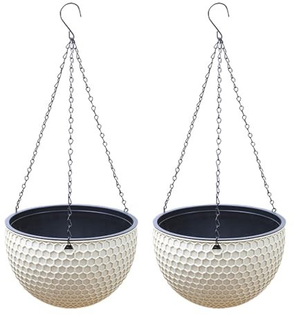 awakentti Pflanzen zum Aufhängen, 2 Stück Harz Pflanzkorb mit Abtropflöchern, Indoor Outdoor Balkon Terrasse Hängekorb Hängepflanze Indoor für Fenster, Decke, Garten, Wand (Beige)