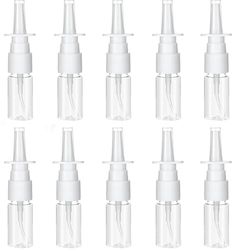 RAFIYU 10 stycken nässprejflaska, tom, 10 ml plast, påfyllningsbar sprejflaska, liten, återanvändbar fin sprayflaskor, transparent nässprayflaska