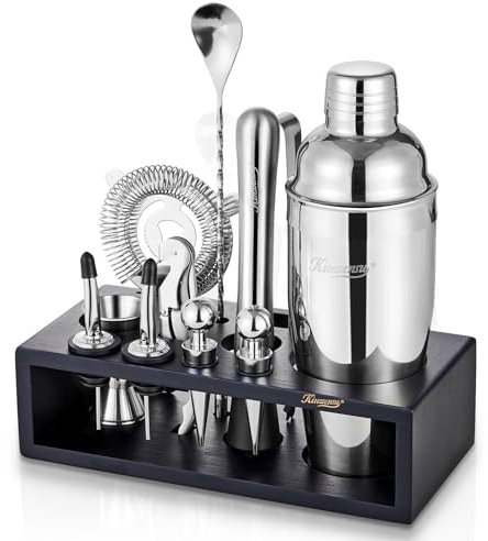 KITESSENSU Cocktail Shaker Set with Stand | Mixology Bartender Kit Bar Set with Essential Bar Accessories for Home Bar: Martini Shaker, Jigger, Muddler, Bar Spoon | Drink Mixer Cocktail Kit