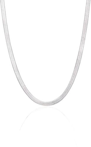 Einzelstück® Schlangenkette flache Halskette 925 Silber I 14K Gold I Roségold I Echtschmuck Damenhalskette I klassische Silberkette (Italian Collier) (Schlangenkette 45cm Silber)