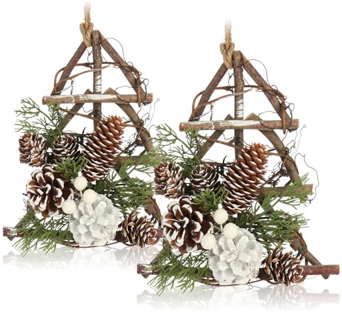 com-four® 2X Hänger-Baum für die Weihnachtsdeko, Christbaumhänger | handgemachter Raumschmuck zum Dekorieren - Hängedekoration für Fenster und Tür