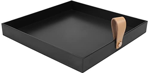 Asyduey Kreatives Quadratisches PU Leder Servier Tablett Dekorativer Teller Kosmetik Diverses Desktop Aufbewahrungs Platte mit (Schwarz)
