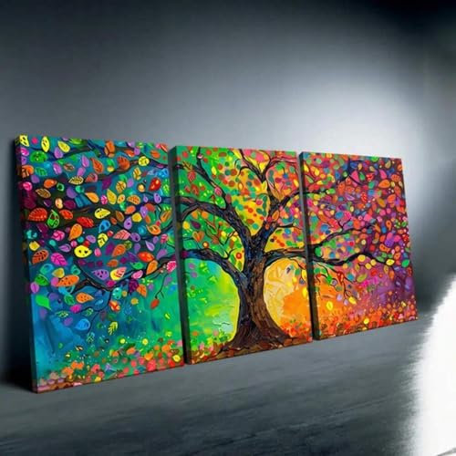 TONGYINLI Baum des Lebens, Landschaft, Leinwanddrucke, bunte Kreise, Kunstwerk, abstrakte Wandkunst, Bilder, Geldbäume, Ölgemälde, Heimdekoration, 75 x 110 x 3 cm, rahmenlos