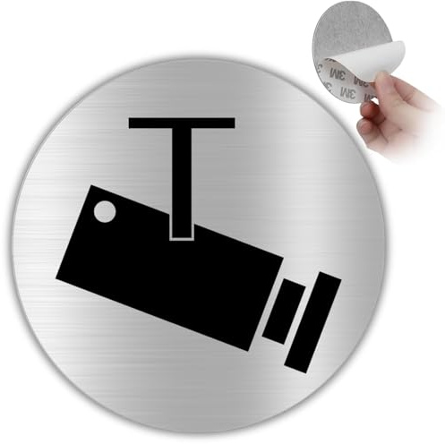LEIASA | Cartel adhesivo para áreas de videovigilancia - Diámetro Ø 100 mm - Grosor 0,8 mm - Aluminio - Cartel para áreas de videovigilancia - para cámaras de seguridad