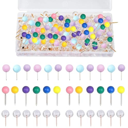 200 Stück Transparente Heftzwecken, Reißzwecken Weiß und Bunt Pinnadeln Reißnägel Reiszwecknadeln, Pinnwandnadeln Pinnnadeln Pushpins, Kartennadel Landkarte Pinnadeln für Heimgebrauch und Büro