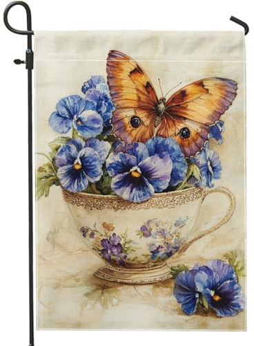 Drapeau de jardin floral printemps été, pensée violette, décoration d'intérieur, bannière de jardin, drapeau de cour en tissu double face, décoration de pelouse extérieure, 30,5 x 45,7 cm