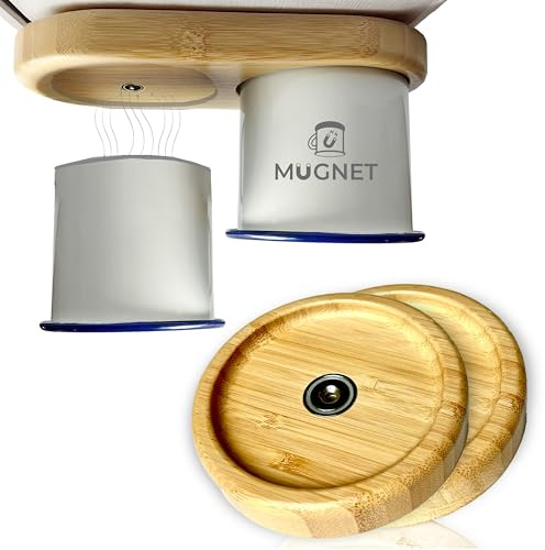 Portatazze magnetico per tazze smaltate fino a 83 mm – Supporto in bambù con magneti potenti – Accessorio per Vanlife e campeggio, idea regalo per camper e roulotte (confezione da 2)