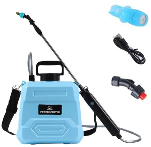 Pulvérisateur de jardin à piles 5 L – Pulvérisateur électrique à pression avec 3 buses, baguette télescopique, rechargeable par USB, sangle réglable – pour pelouse, désherbant et engrais