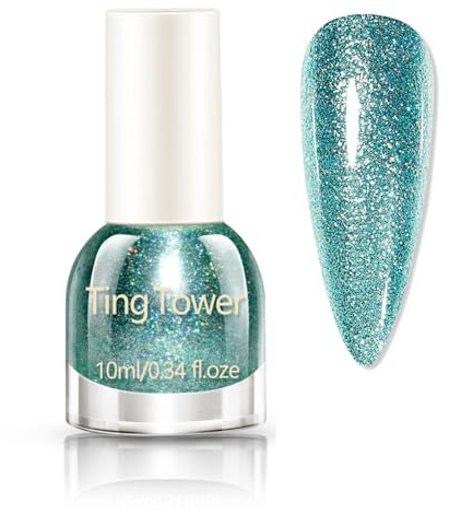 Green Nail Polish - Glitter Nail Varnish - Holographic Shimmer And Shine Quick Dry nail polish - Long Lasting Chip Resistant Nail Polish for DIY Nail Art Manicure at Home